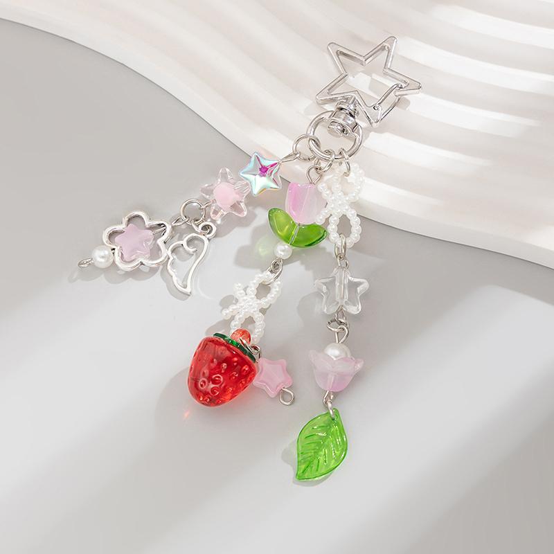 Y2K Sweet Strawberry Keychain Tassel Phone Strap Keyring Key Holder Girly Bag Hanging Decoration Key Accessories