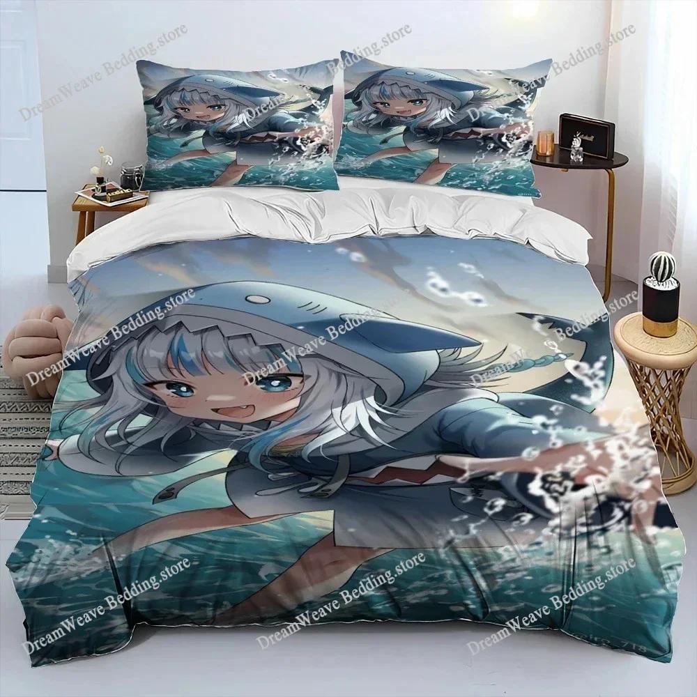 Cute Gawr Gura Hololive Anime Shark Bedding Set Duvet Cover Bed Set Quilt Cover Pillowcase Comforter King Queen Size Boys Adult7