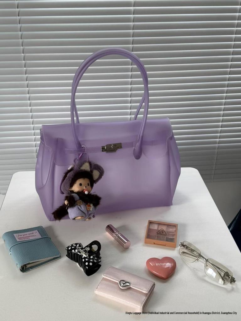 2026 Women's Waterproof TPU Jelly Handbag - Fashionable Lock Buckle Tote for Beach & Everyday Use