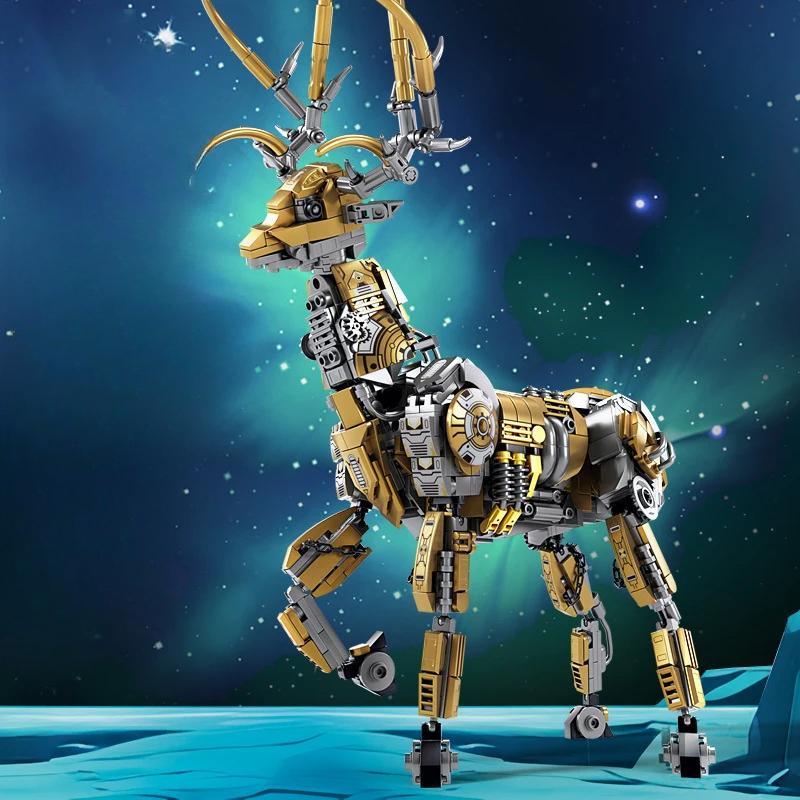 

924 шт. креативные и интересные механические модели лося, настольные украшения, строительные блоки, кирпичи, рождественские игрушки, подарки