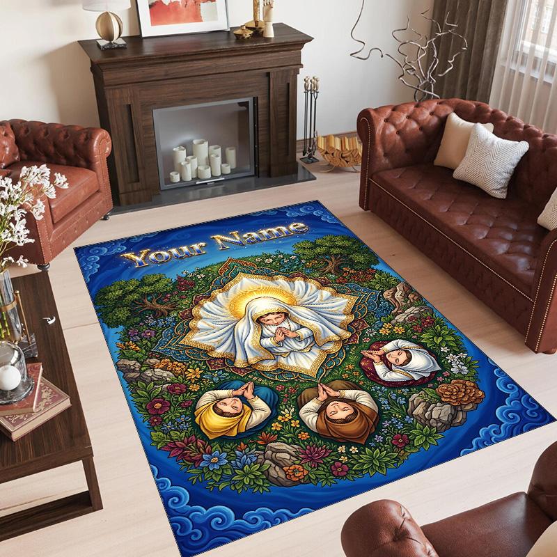 Forest Nature Theme Crystal Velvet Rug Personalized Custom Name Text Soft Floor Mat Home Decor