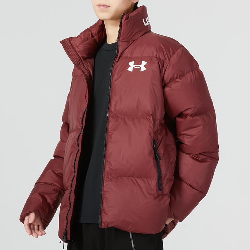 Under Armour Solid Color Sports Casual Warm Down Jacket Men Outerwear Burgundy 1375449-690