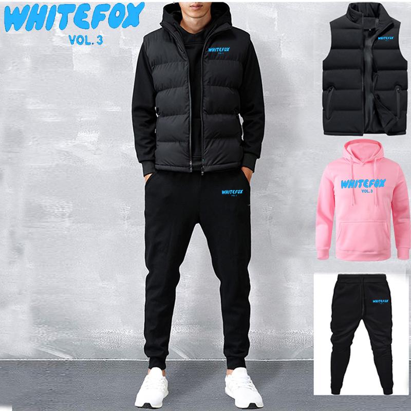 Men's Tracksuit Jackets Vest+Hooded Pullover+Sweatpants Suit Casual Jogger Sportswear 3 Piece Male Fleece Streetwear Sets