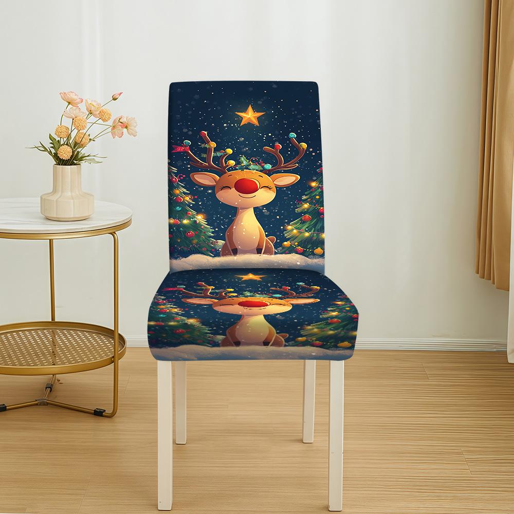 Festive Christmas Stretch Chair Cover - Dustproof Print Decoration