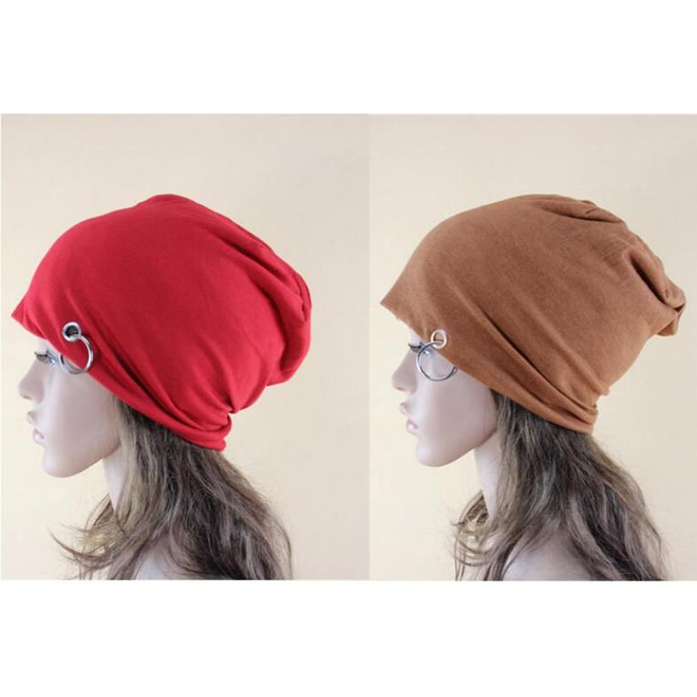 Women Men Autumn Winter Warm Knitted Cap Fashion Metal Ring Beanie Cap