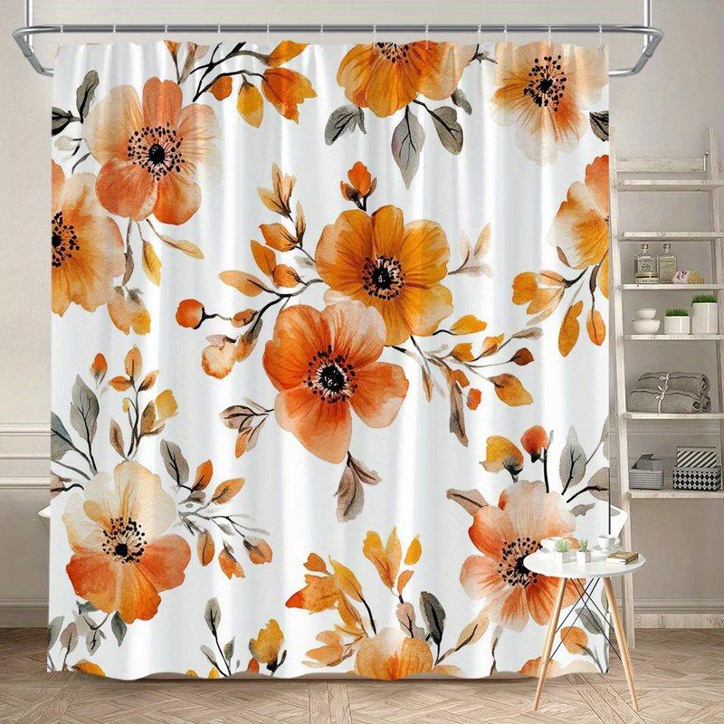 

1Pc Orange And Peach Digital Watercolor Pattern Shower Curtain, Polyester Fabric, Machine Washable, Suitable For Bathroom W60H190(CM)-1 Pcs