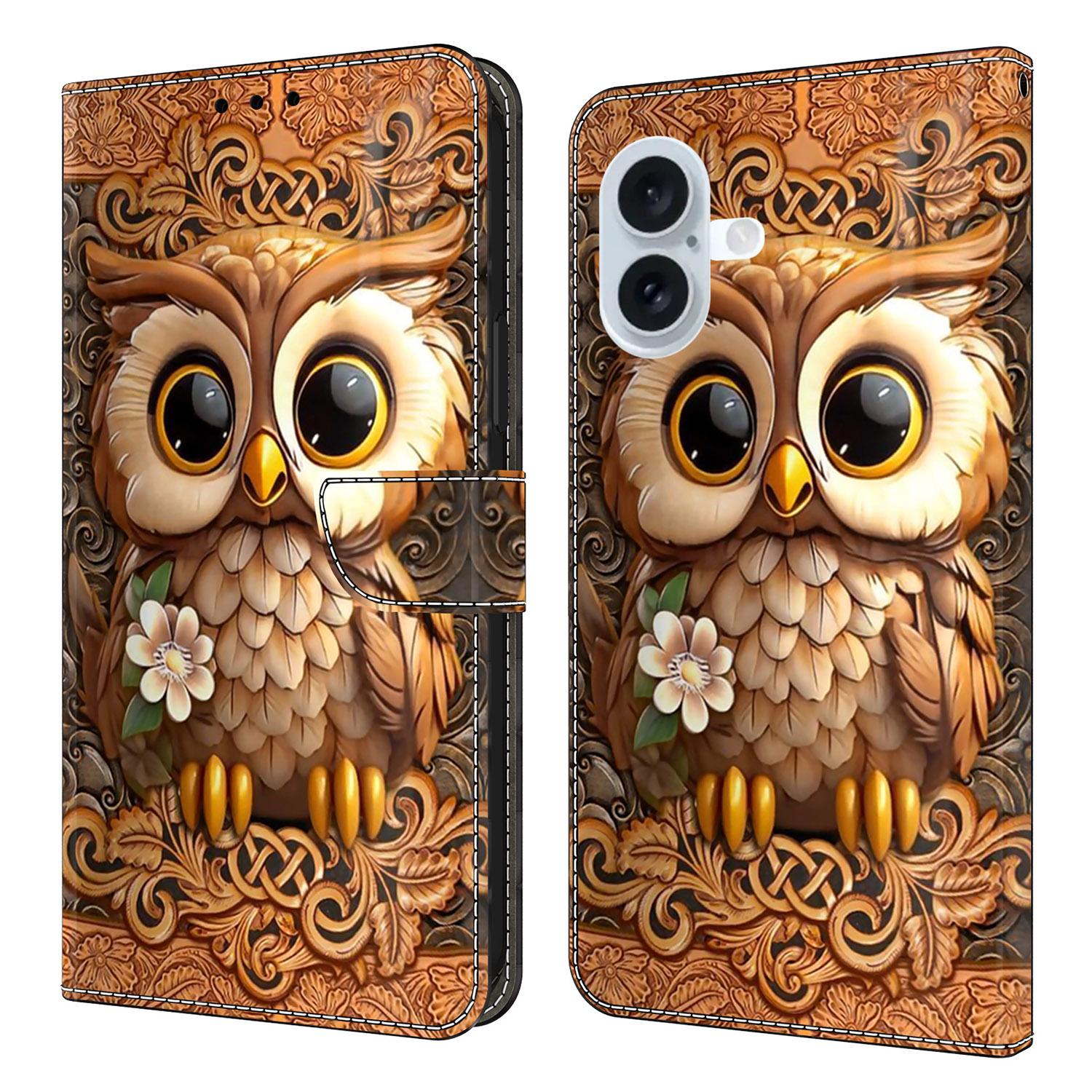 

For iPhone 17 Case with Card Slot Pattern Printed TPU+PU Leather Flip Phone Cover Red Owl
