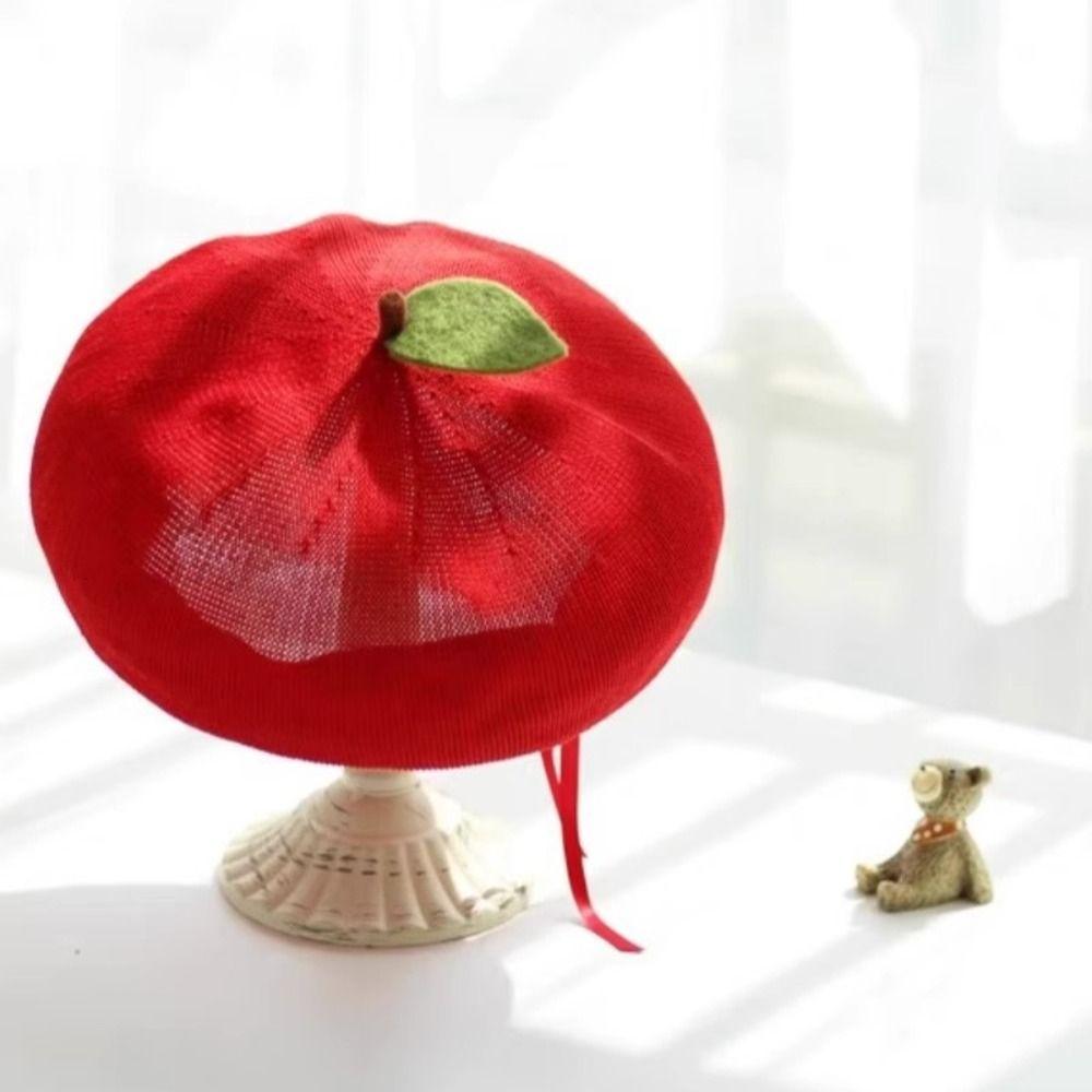 Breathable Girl Painter Hat Little Leaf Beanie Beret Cap Japanese Beret Fruit Caps  Spring Summer