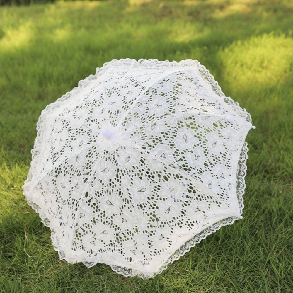 Hollowed Out Women's Lace Umbrellas Mesh Flower Lolita Mini Bridal Umbrella Transparent Delicate Wedding Decoration Props