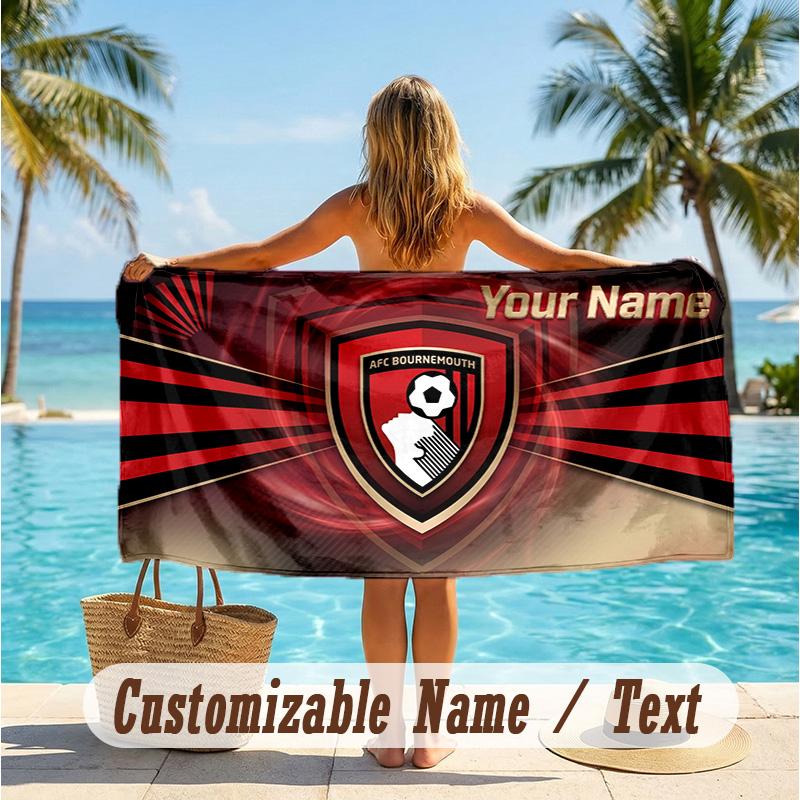 Custom Text Beach Towel, Soft Absorbent Swimming Multi-use TowelBournemouth Football