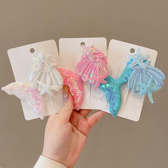 Girl Hair Clip Shine Sequins Mermaid Tail Hairpin with Cute Seashell Hair Accessories Girl Hairpin Mermaid Theme Metal Styling Clip Jewelry