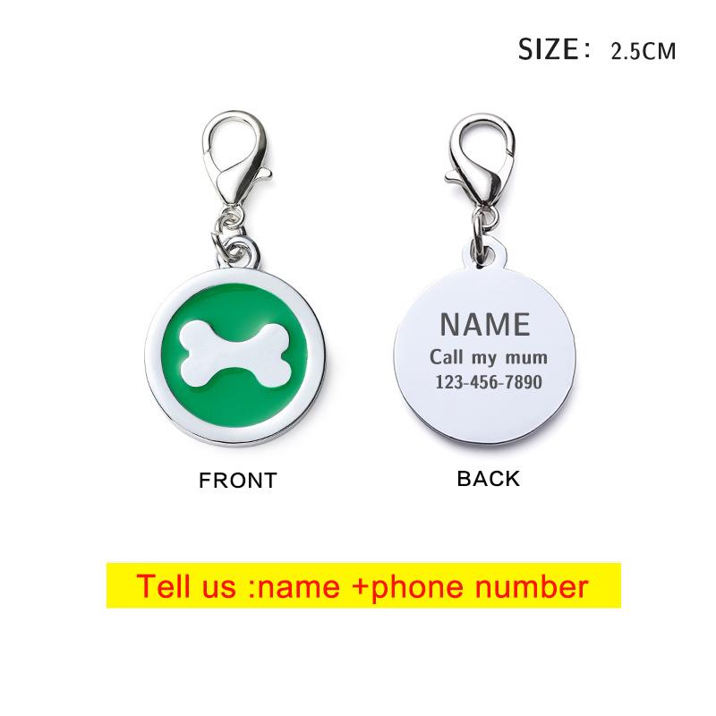 Round Bone Metal Dog Fag Pet Anti-Lost Identity Plate Color Lettering Metal Pendant Tag Pet Collar Accessories Pet Supplies