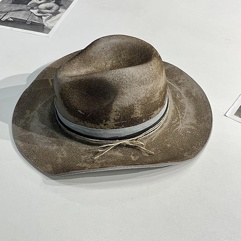 Cappello alla moda in feltro di lana pura a tesa arricciata, cappello in feltro di pecora stile vintage