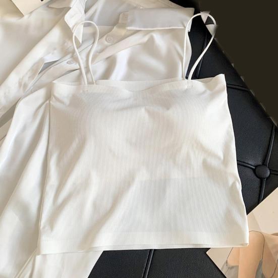 Female Camisole One Piece Fixed Cup Crop Top Short Bra Solid Tank Top Wireless Suspended Underwear Slim Tank Top with Chest Pads