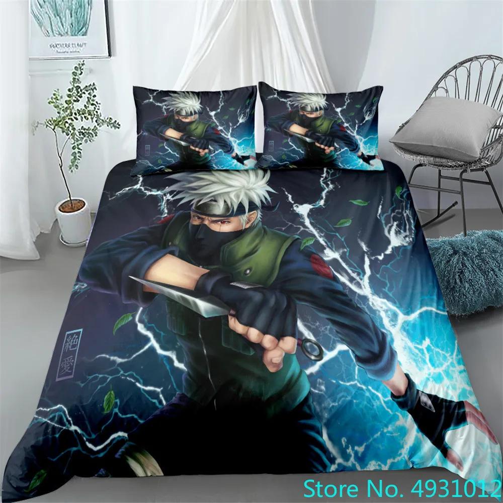 N-Naruto Påslakan Set Anime Kuddfodral Täckeöverdrag Sängkläder Påse Set Queen King Size 3D Digitaltryck Barn Hemtillbehör