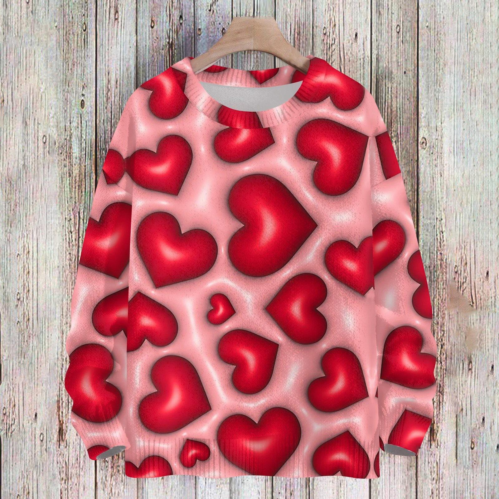 

Женская мода круглый вырез повседневный длинный рукав с принтом ко Дню святого Валентина шерстяной трикотажный топ S киноварь