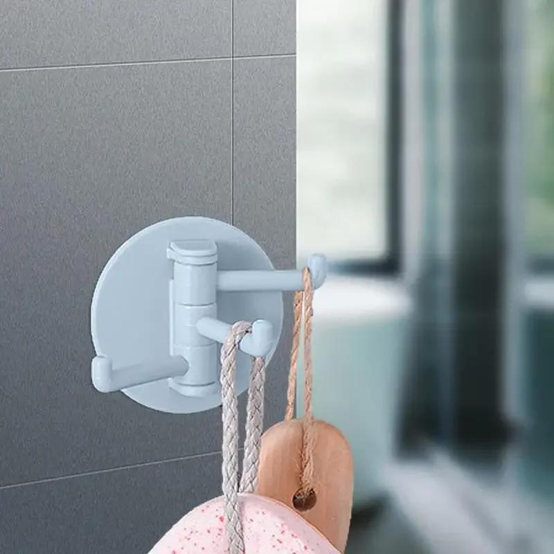 Household Rotating Hook with No Punching 3 Branches Seamless Adhesive Strong Bearing Rod Hook Kitchen and Bathroom Storage Hook