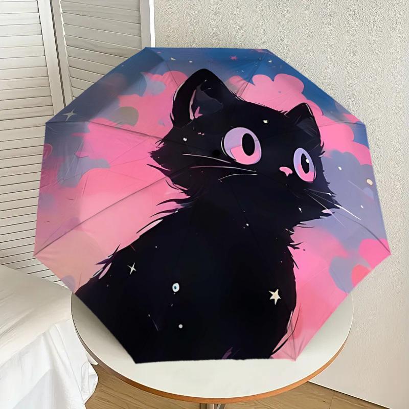 

1pc Magical Night Cat Illustration Umbrella with Plastic Handle,Suitable for All Seasons Home Travel Outdoor UmbrellaDD123