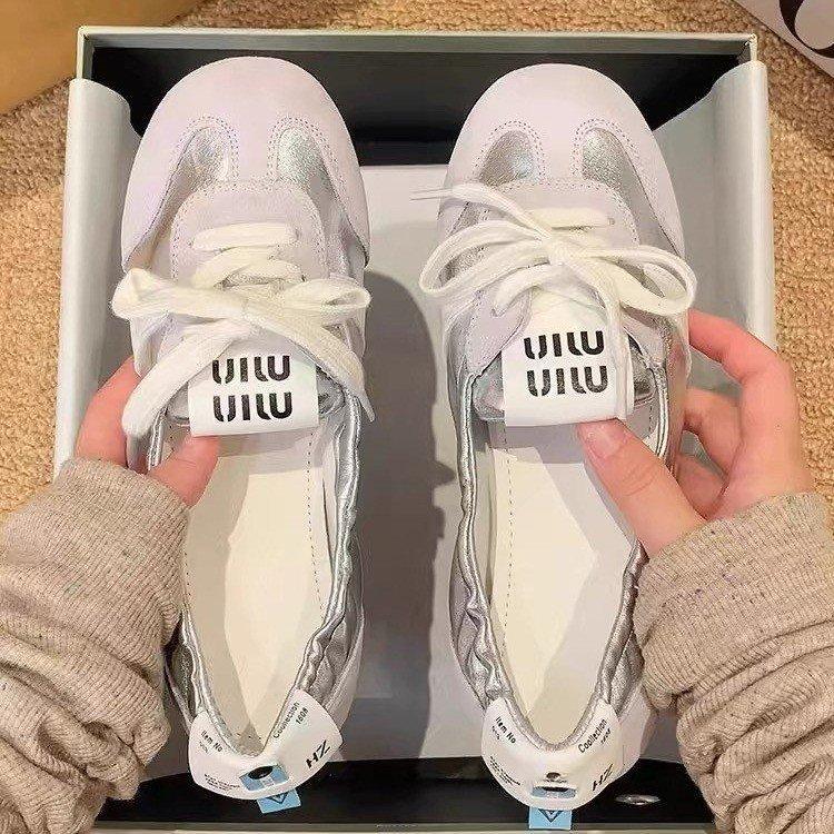 French ballet training shoes women's flat bottom 2025 spring new lace-up breathable one-pedal white shoes fashion single shoes