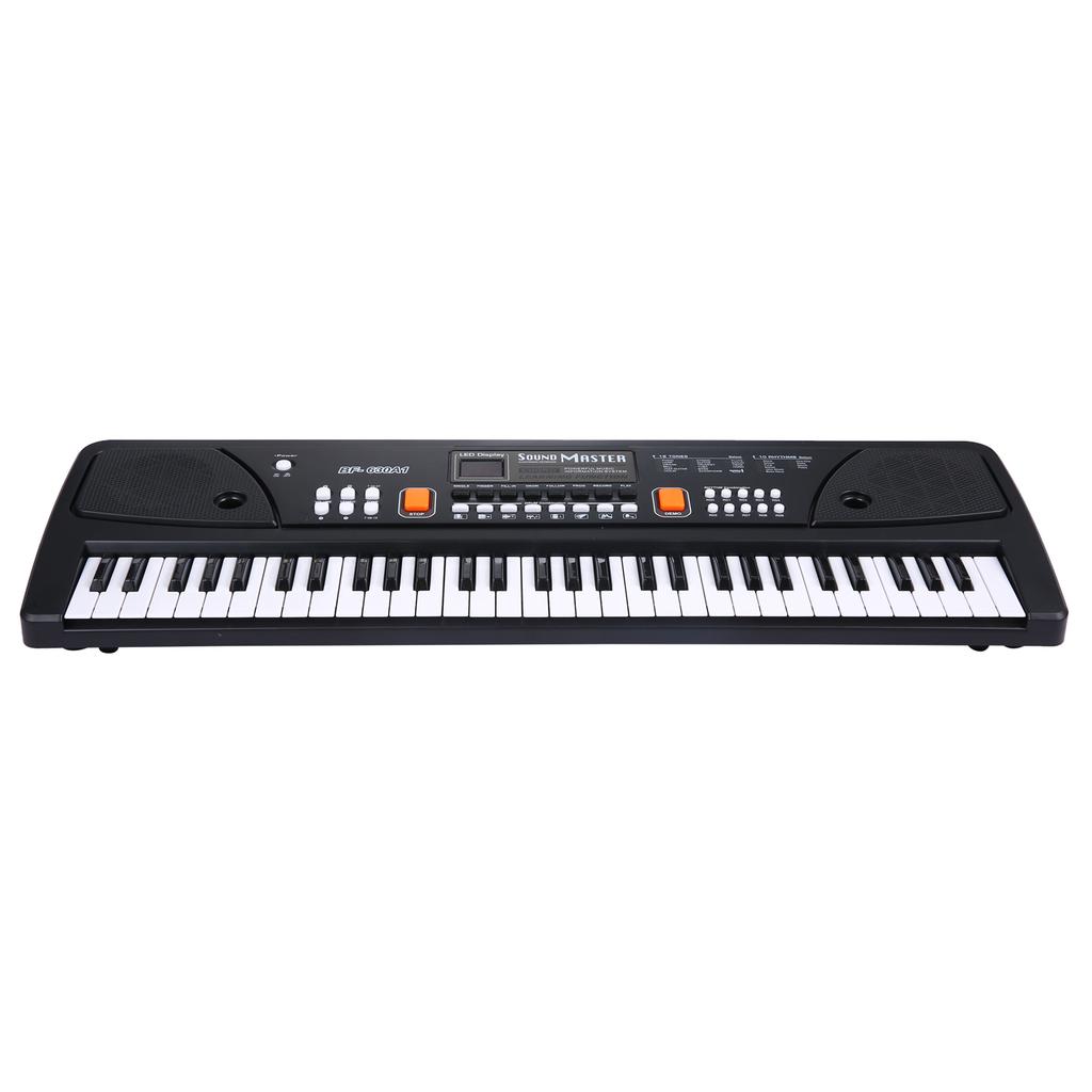 BIGFUN 61 Keys USB Electronic Organ Kids Electric Piano with Microphone Black Digital Music Electronic Keyboard with