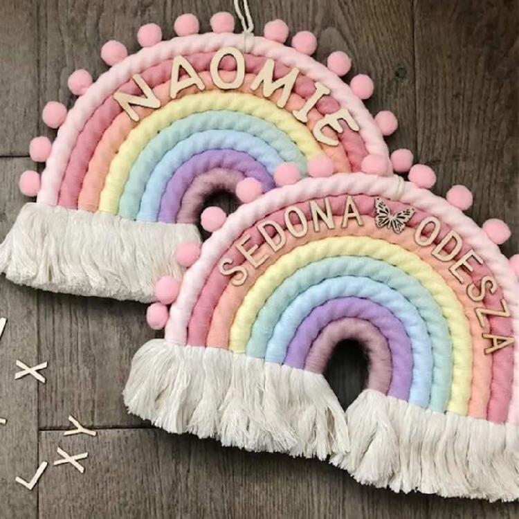 Makramee Regenbogen Wandbehang Baumwoll-Ornamente mit Quasten für Kinderzimmer