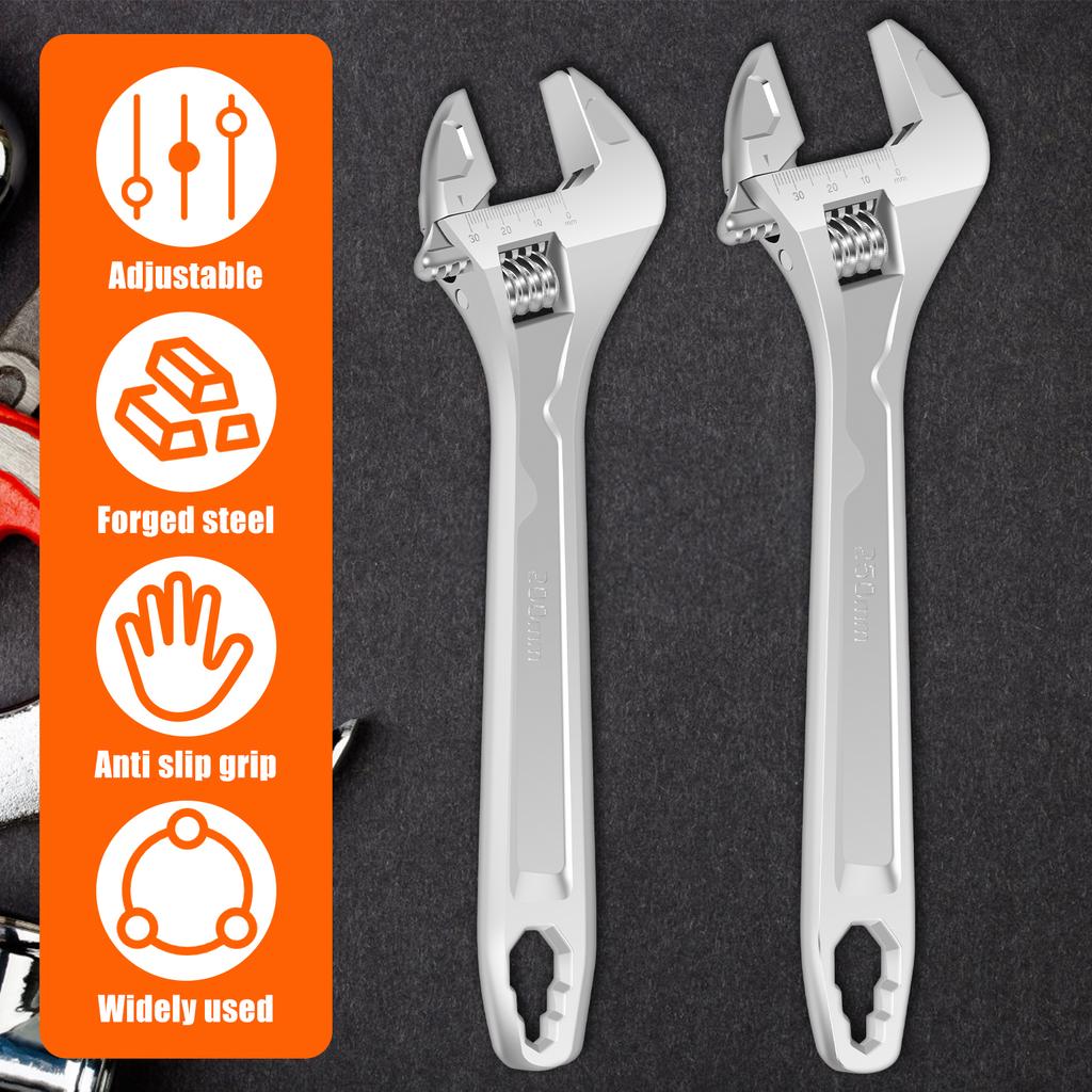 Adjustable Wrench Large Opening Car Spanner Wrenches Wide Jaw Steel Spanner Wrenches Shank Plumb Maintenanc Installation Tool