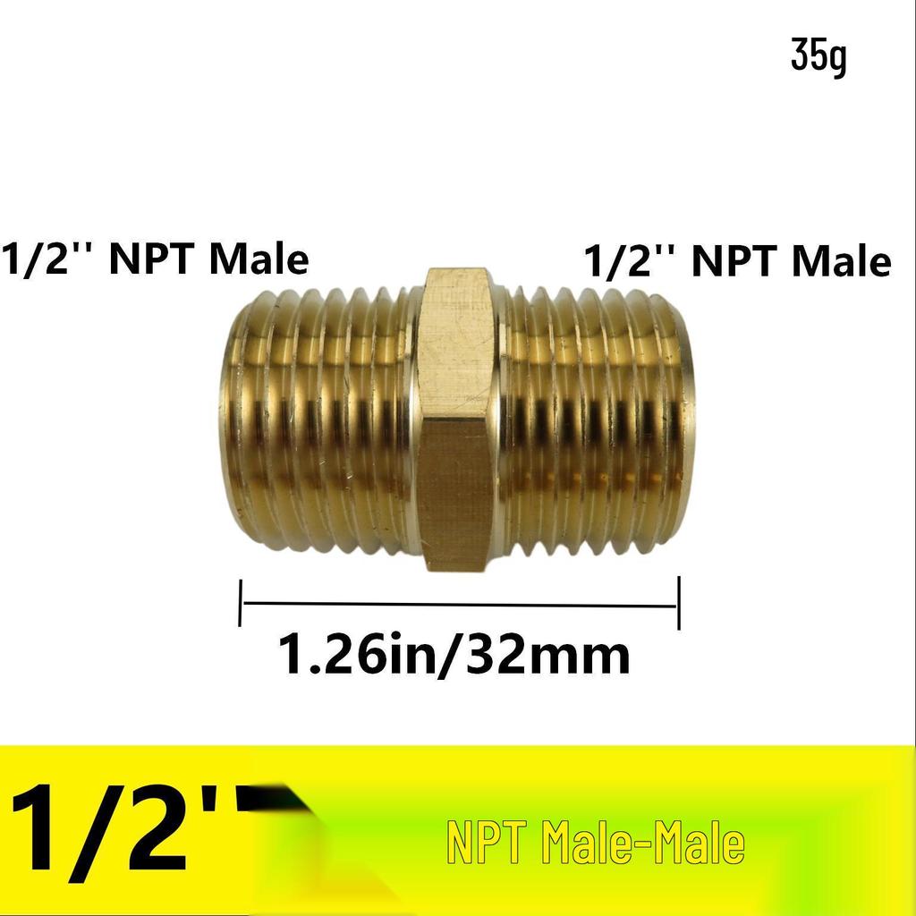 1/2" NPT Brass Male Pipe Adapter, Hex 1" NPT Male Threaded Fitting