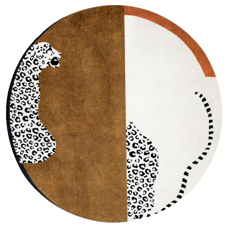 Light Luxury Bedroom Decor Round Carpet Thickend Plush Bedside Floor Mat Fluffy Soft Rug Leopard Pattern Carpets for Living Room