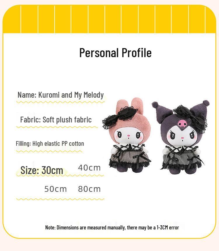 Customized My Melody Bowknot Dress Pillow & Dark Kuromi Plush Doll - Girl's Birthday Gift