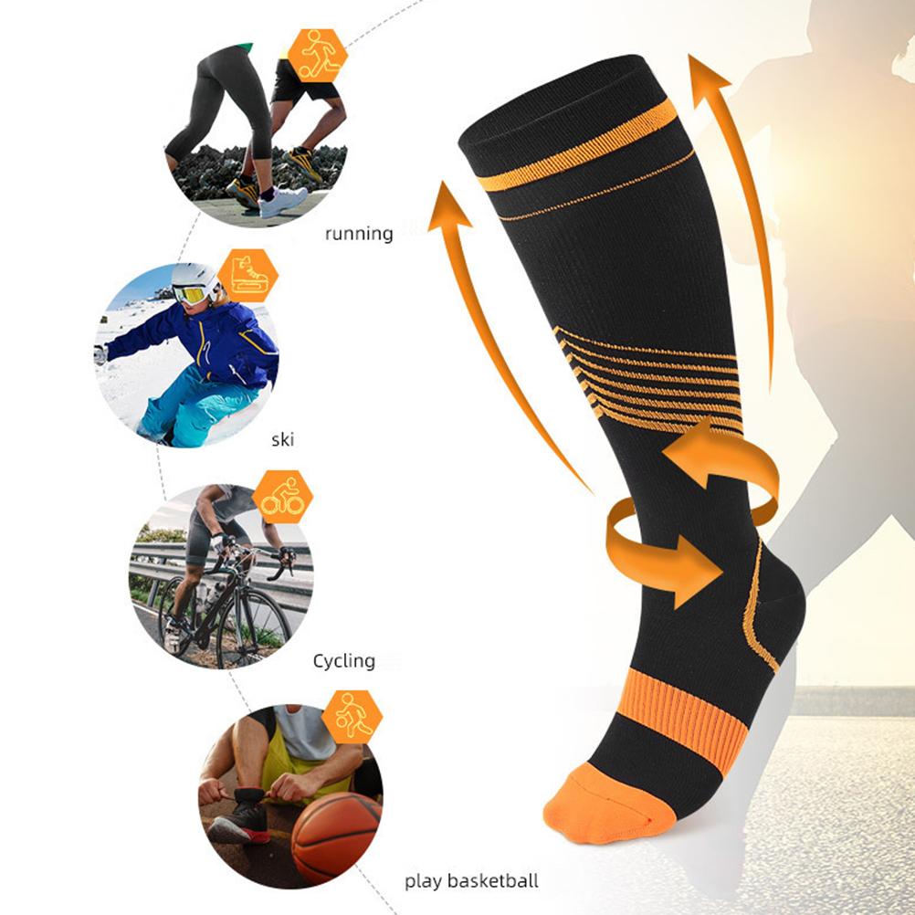 4 Paires Chaussettes de Compression pour Hommes et Femmes Chaussettes Montantes Rayées Chaussettes de Sport pour Athlétisme Extérieur Randonnée Course Cyclisme