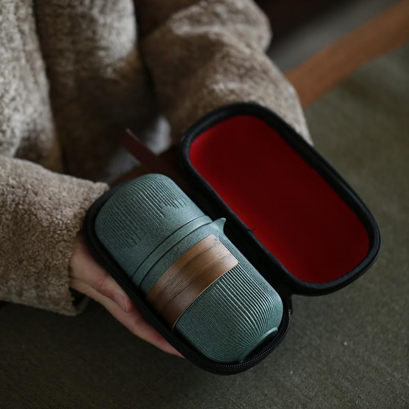 Blaustein Glasur Keramik Schnellteetasse Ein Topf Vier Tassen Tragbare Aufbewahrungstasche