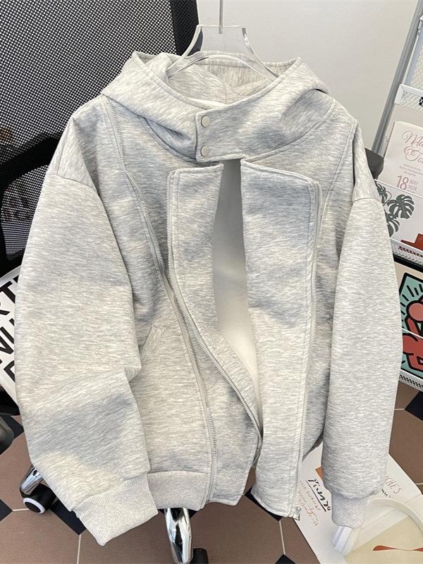 Men's Double Zipper Hooded Cardigan - Stylish & Loose Fit, Irregular Trend, High Street Casual Top for Autumn/Winter