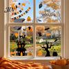 Cartoon Pumpkin Window Cling 4 Sheets Halloween Electrostatic Glass Stickers, Pumpkins Castle Bats Bright Color Decals PVC Waterproof Static