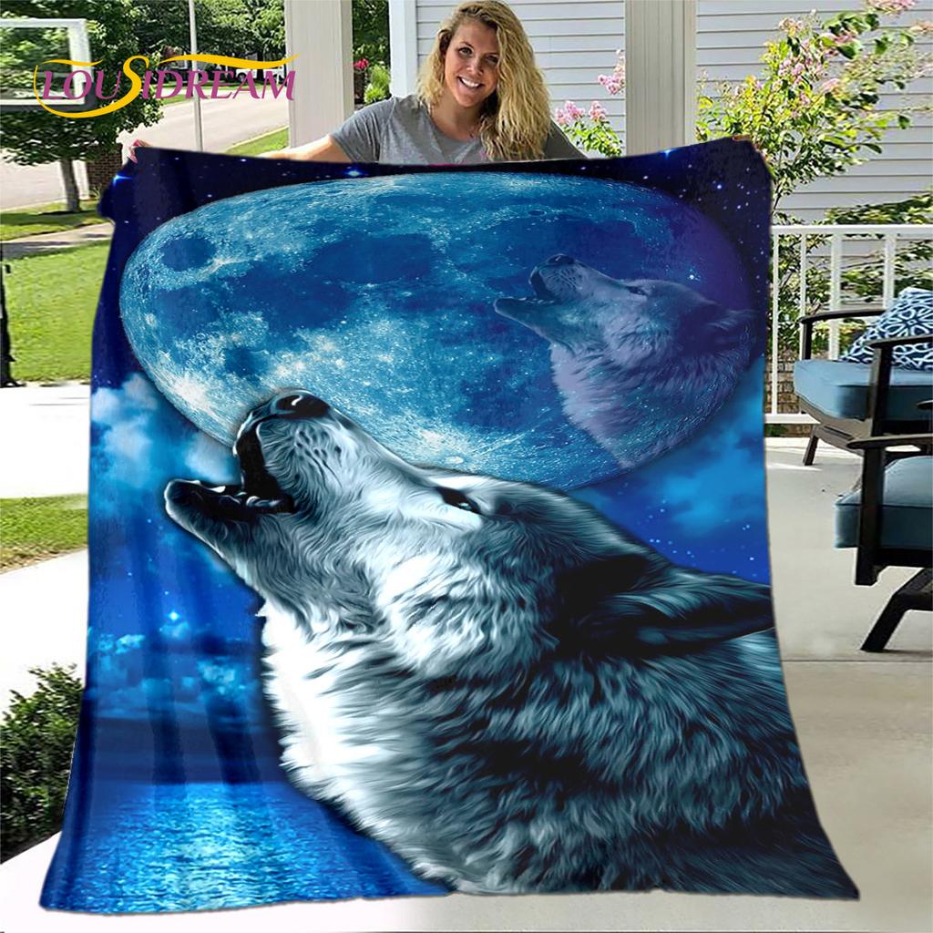 3D Wolf Spirit Fenrir Moon Dream Animal Blanket,Flannel Blanket Throw Blanket,Warm Blanket for Living Room Bedroom Beds Sofa