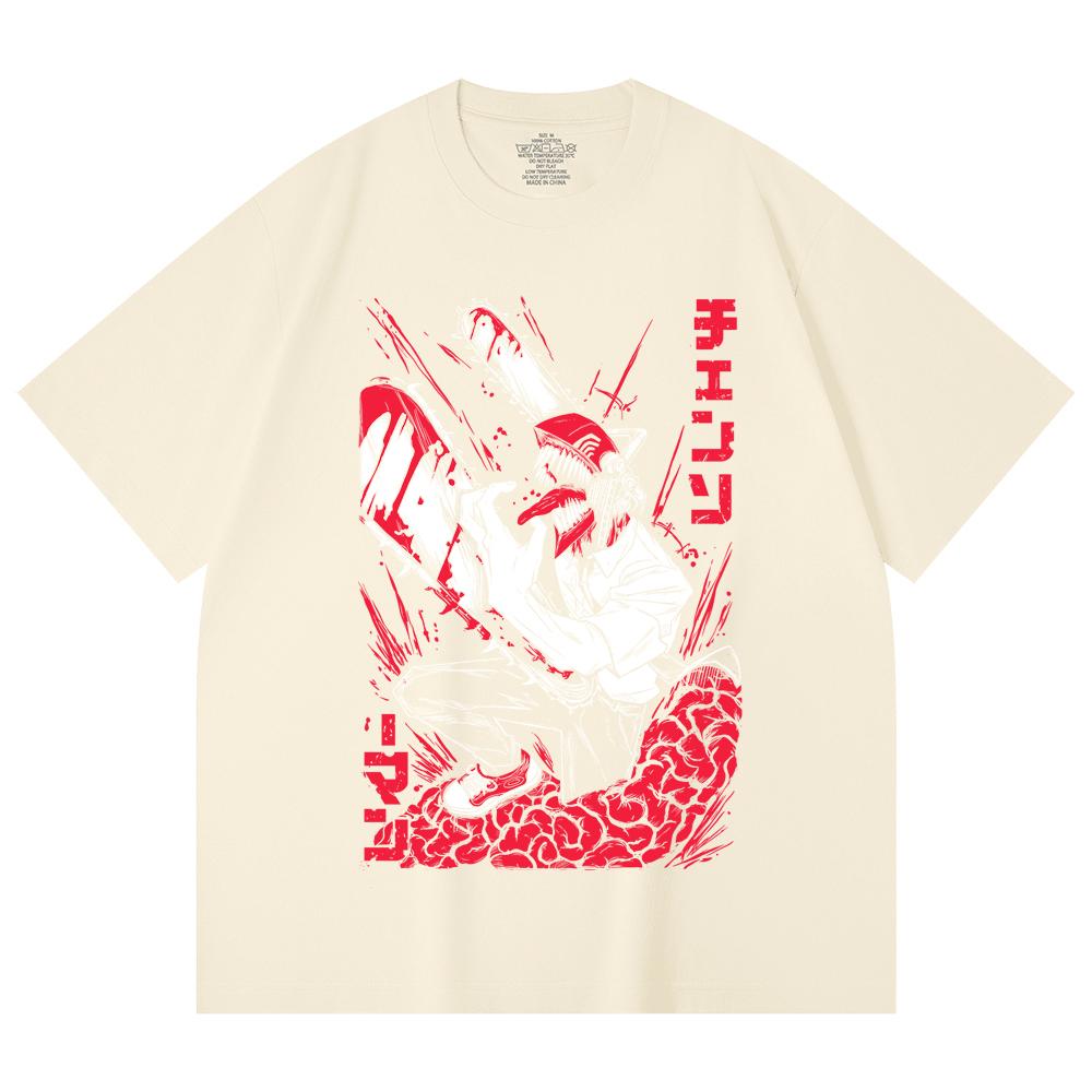 230 Gsm 100% Cotton Chainsaw Man V28 Denji Print Unisex Heavy Cotton T Shirt