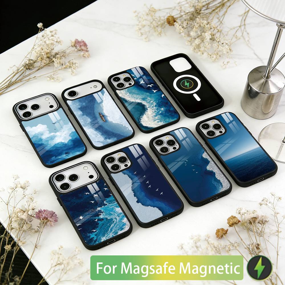 Sea Phone Case For iPhone17,16,15,14,13,12,11 Plus,Pro Magnetic with Magsafe Wireless Charging