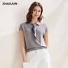 Zhaojun Women's Mulberry Silk Blend Short Sleeve Knit T-shirt with Lapel Collar