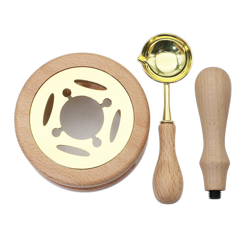 Wax Seal Melting Furnace Set with Handle & Spoon - Wooden Granule Furnace for Crafting