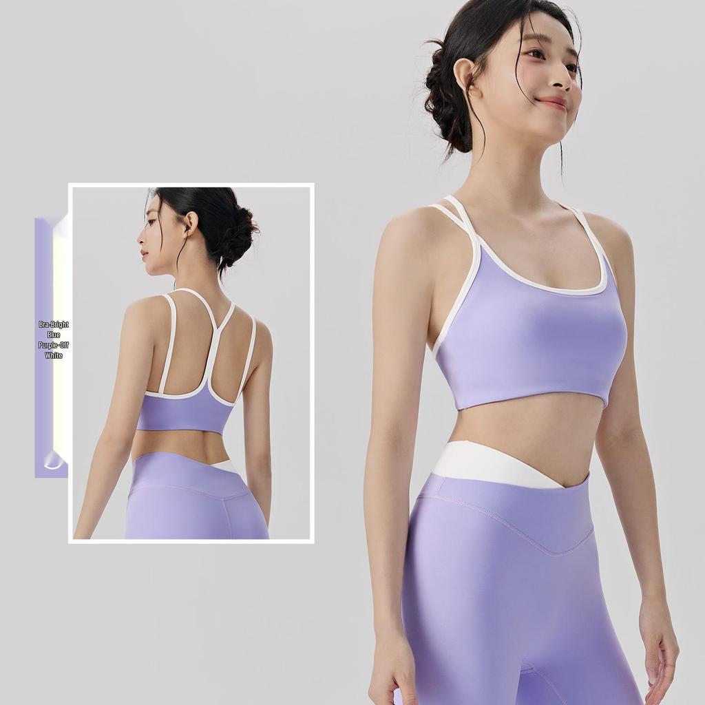 Damen Color-Block Yoga-Set: Patchwork Sport-BH, Antibakterielle V-Ausschnitt High-Waist Bauchkontrollhose