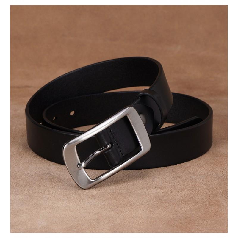 Genuine Leather Belt Women Men Slim 2-4cm Width Classic Black Coffee Adjustable 100-110cm Alloy Pin Buckle Casual