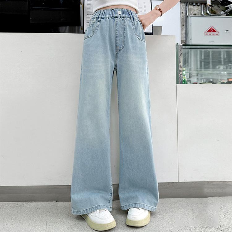 Summer Thin Girl Jeans Simple Versatile Children's Pants Loose Wide Legs Straight Tube