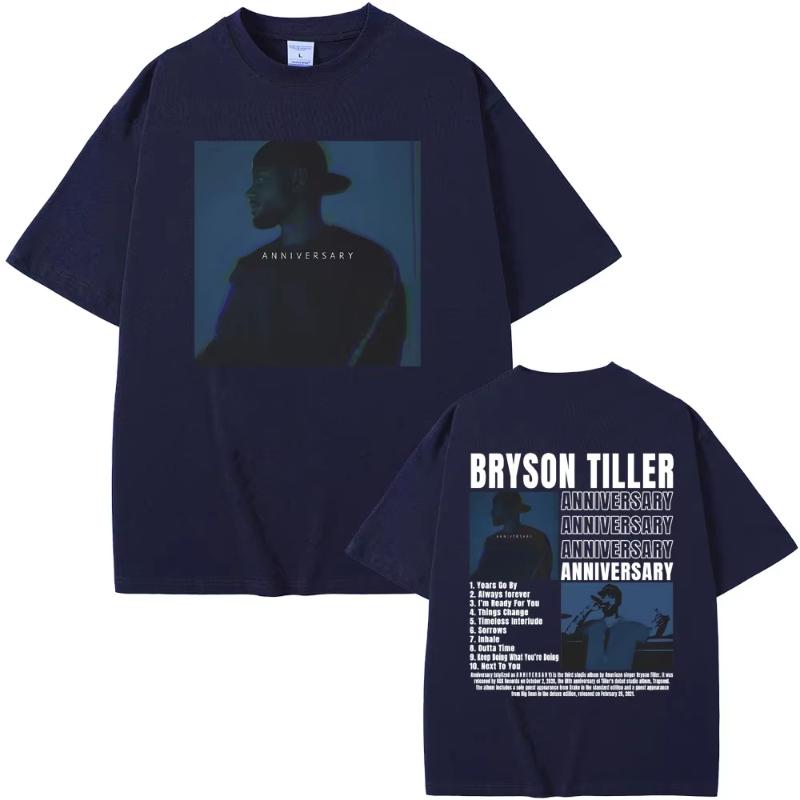 Rapper Bryson Tiller ANNIVERSARY Doppelseitiger Print T-Shirt Herren Hip Hop Streetwear Übergroße T-Shirts Herren Freizeit Vintage Te... 5XL bunt