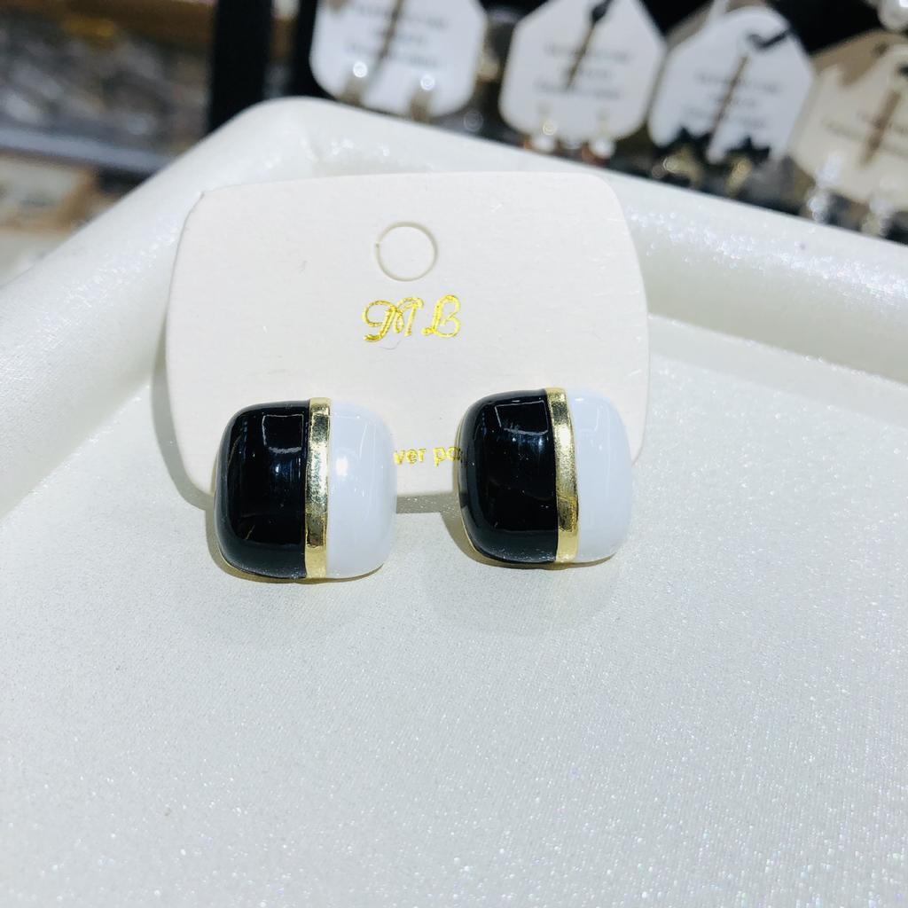 Vintage Wine Red White Mix Color Enamel Metal Geometry Square Stud Earrings for Women Girls Party Jewelry Gift