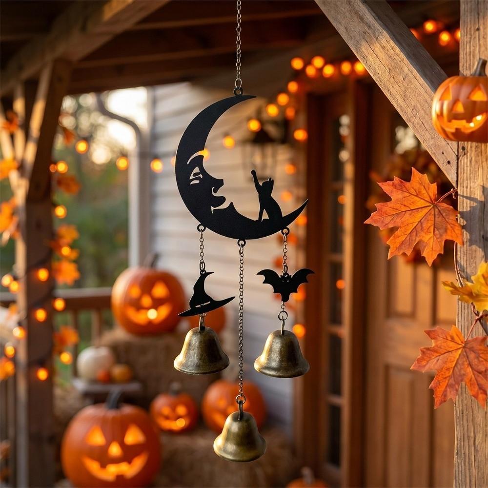Witch Hat Halloween Moon Wind Chime Retro Hanging Bell Ornament Creative Garden Patio Decor Home