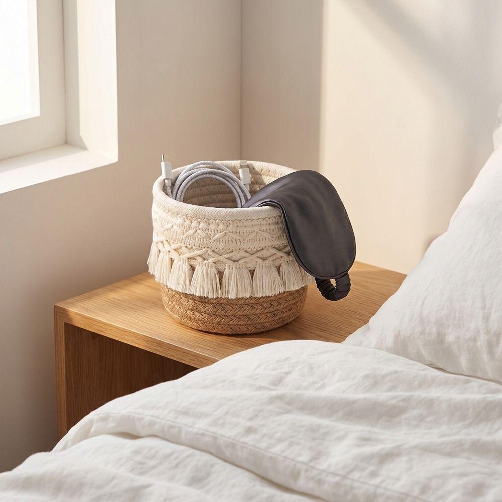 Bohemian Style Woven Storage Basket Cotton Rope Pen Holder Creative Sundries Organizer  Bedroom