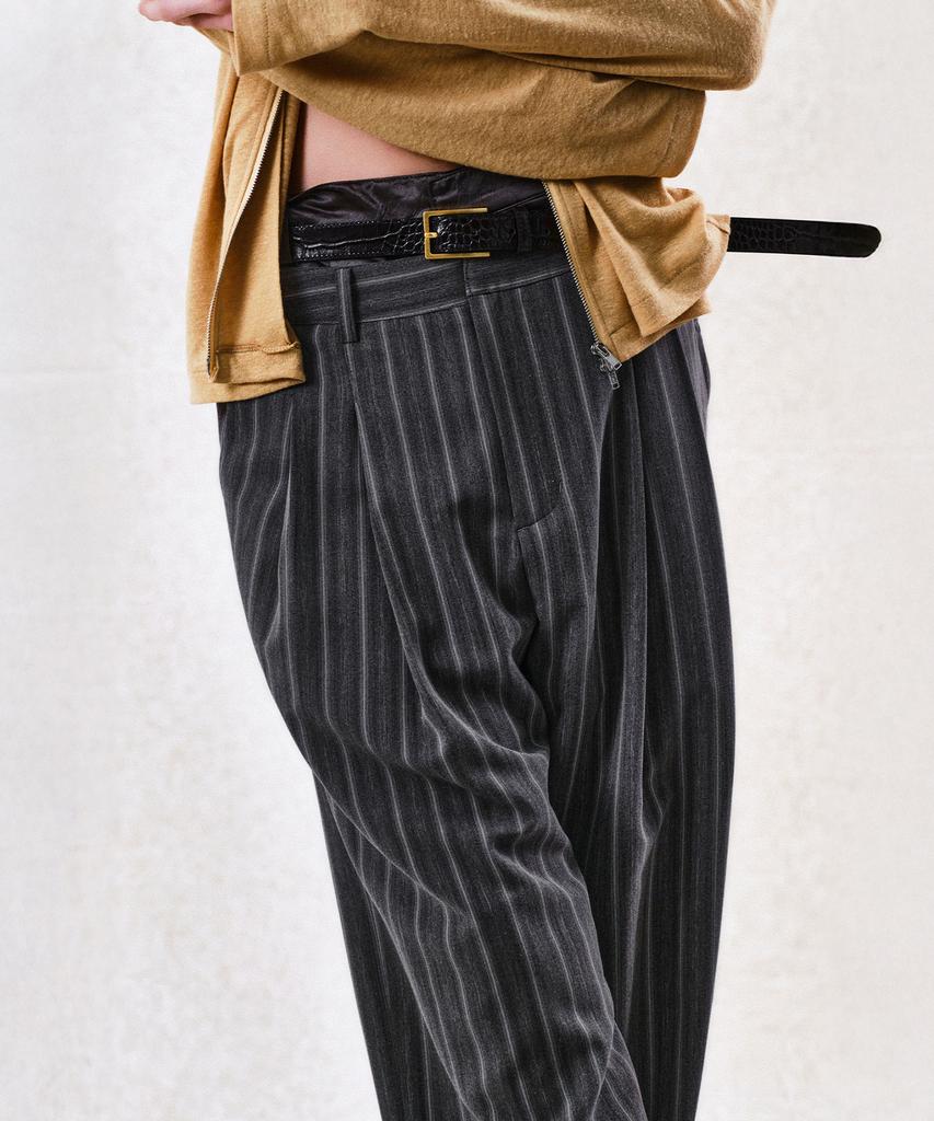 Beleun Double Pleats Stripe Trousers (Gray)