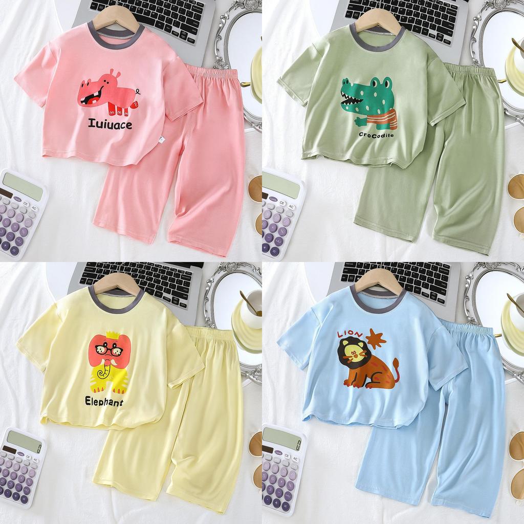 Moeller Kids Pajama Set With Short Sleeve Top And Long Pants For Summer Comfort