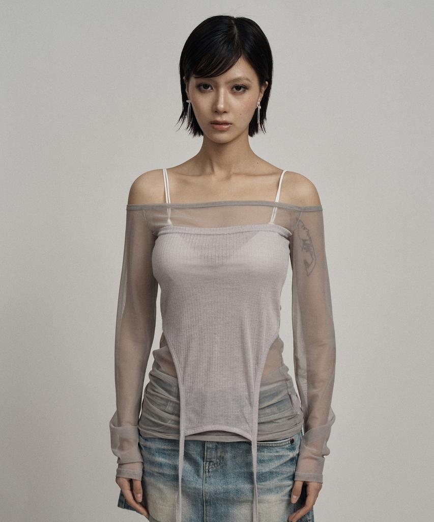 ILLIO Gray Angel Wing Mesh Long Sleeve