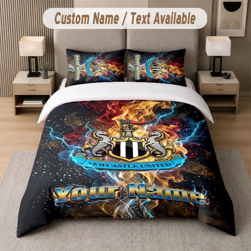 Custom Bedding Set Newcastle United FC Pattern, Print Name Text 1 Duvet Cover Plus 2 Pillowcases Home Textile