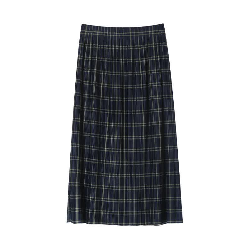 SOFSIL 2026 Summer Pleated Plaid Midi Skirt